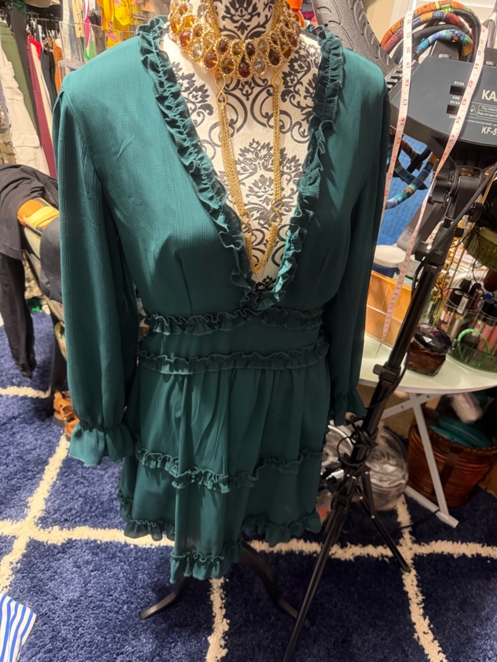 Deep Teal Ruffle V-Neck Mini Dress worn maybe 1 time